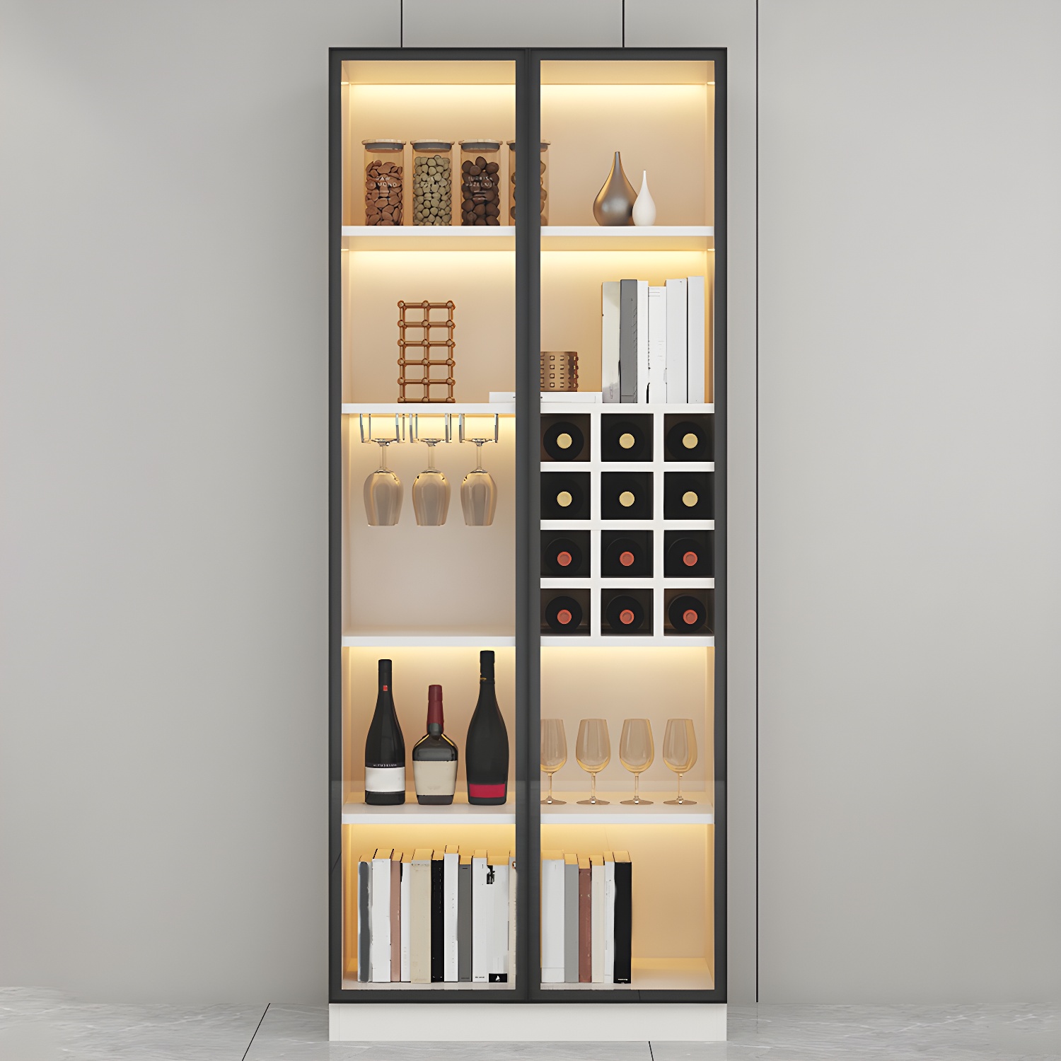 Lighting Modern Freestanding Black Wooden Wine Cabinet | homeyfad