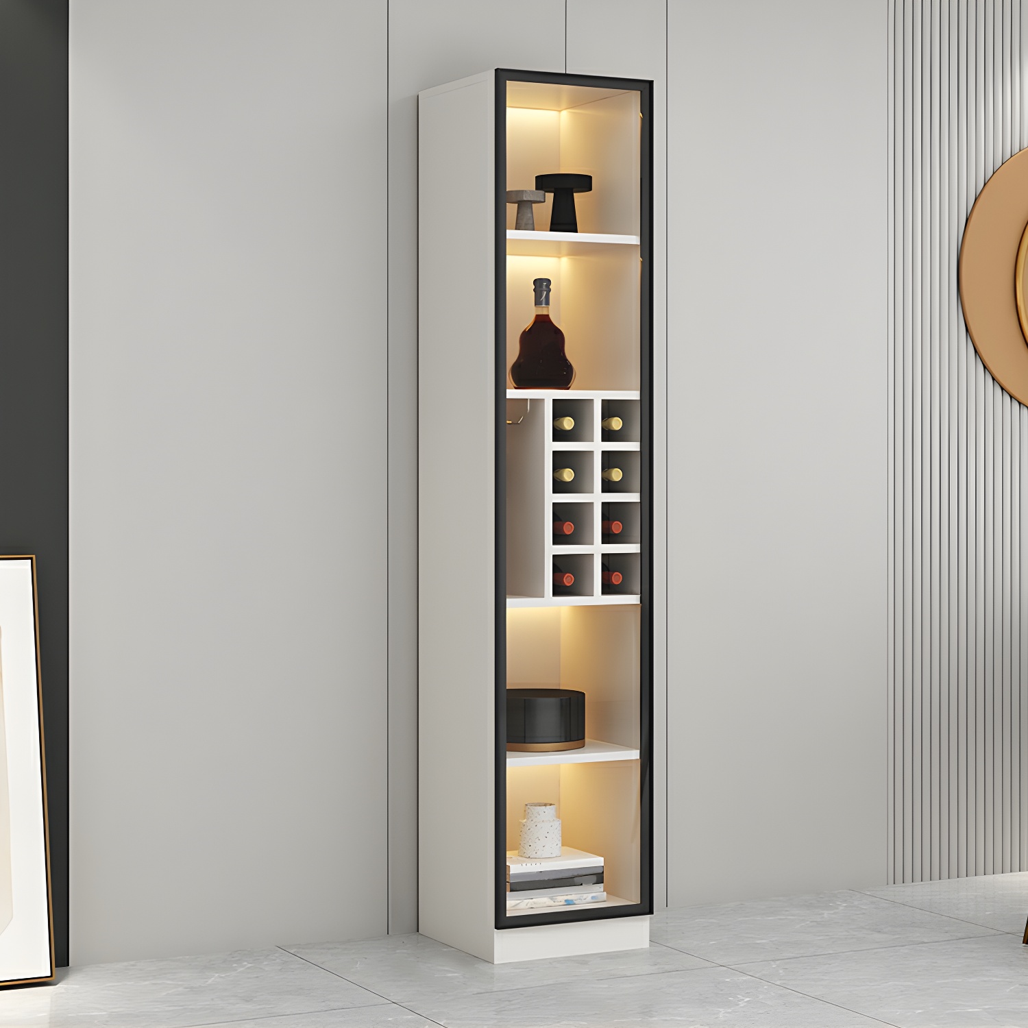 Lighting Modern Freestanding Black Wooden Wine Cabinet | homeyfad