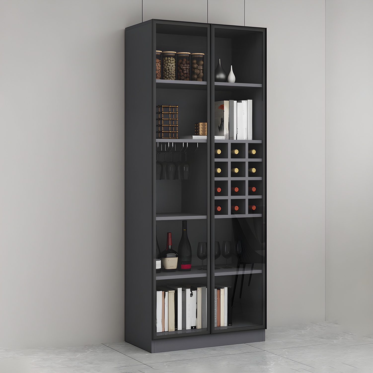 Lighting Modern Freestanding Black Wooden Wine Cabinet | homeyfad