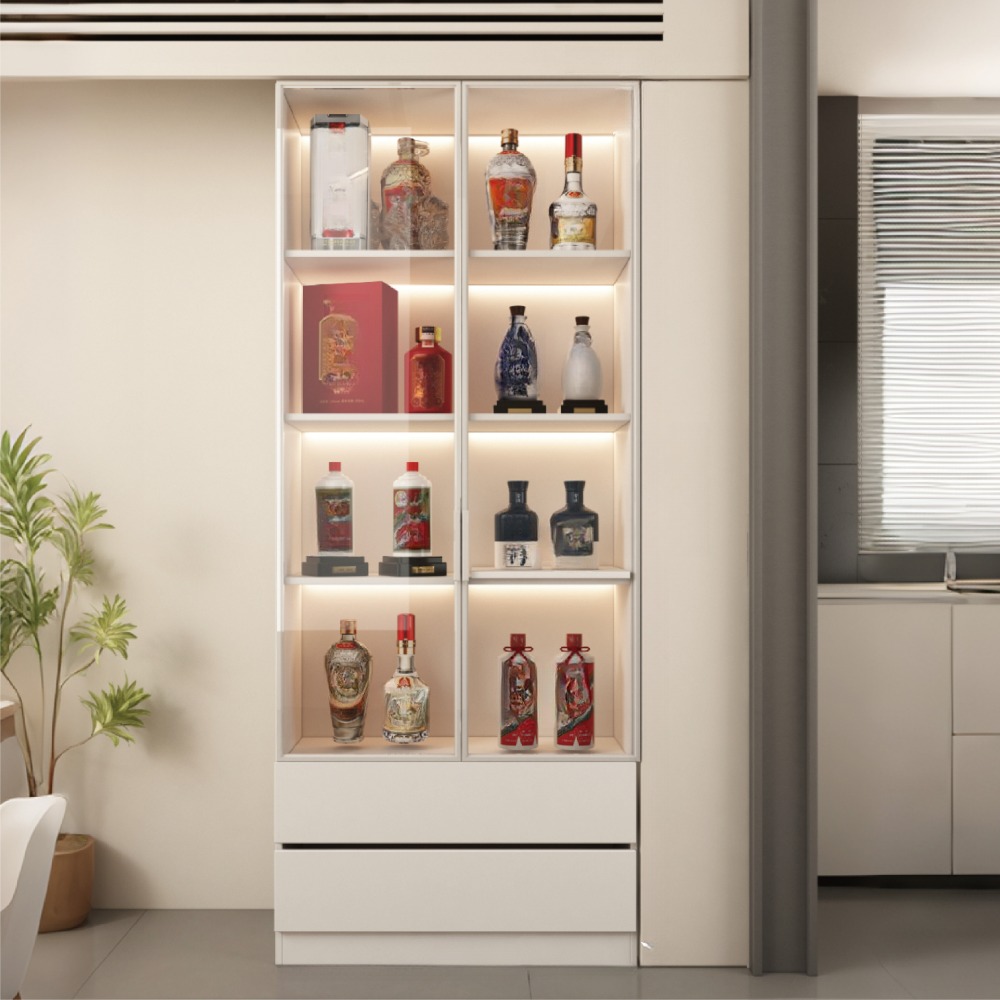 White Modern Wooden Display Wine Cabinet with Glass Doors | homeyfad