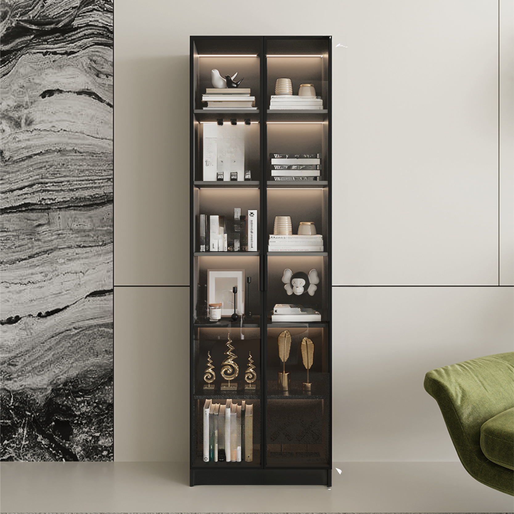 Black Freestanding Wood Wine Cabinet with Glass Doors | homeyfad