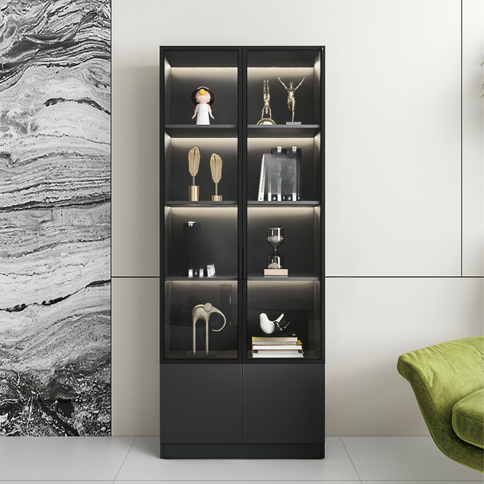 Black Freestanding Wood Wine Cabinet with Glass Doors | homeyfad