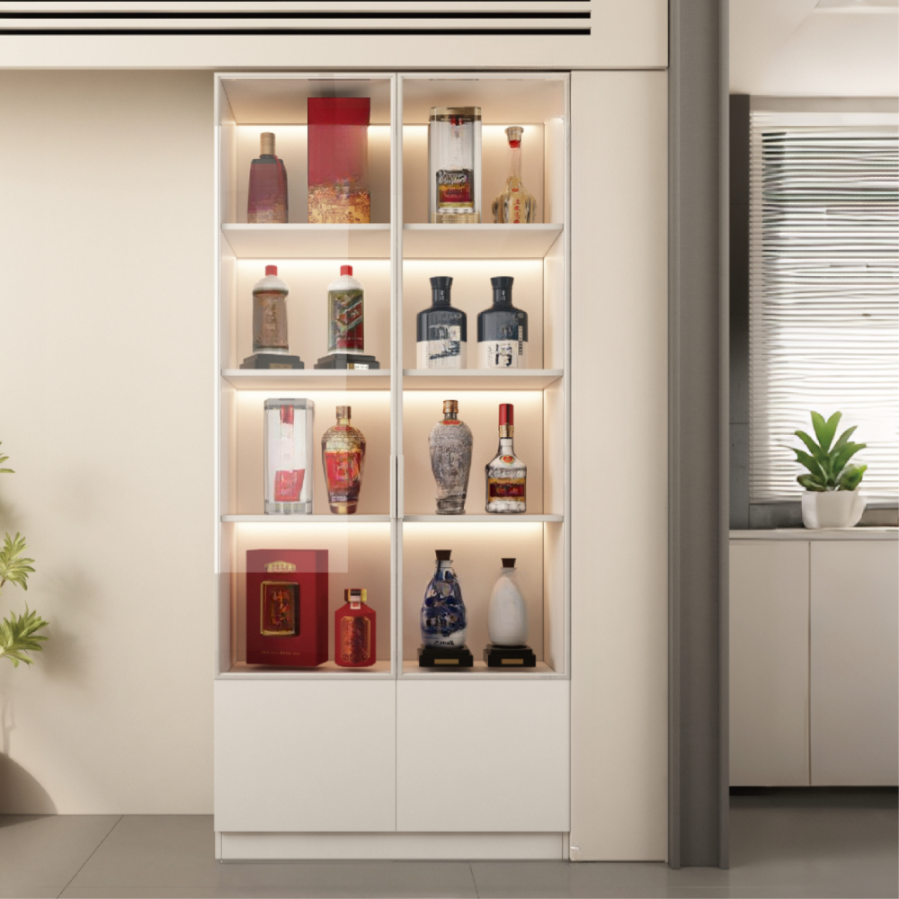 White Modern Wooden Display Wine Cabinet with Glass Doors | homeyfad