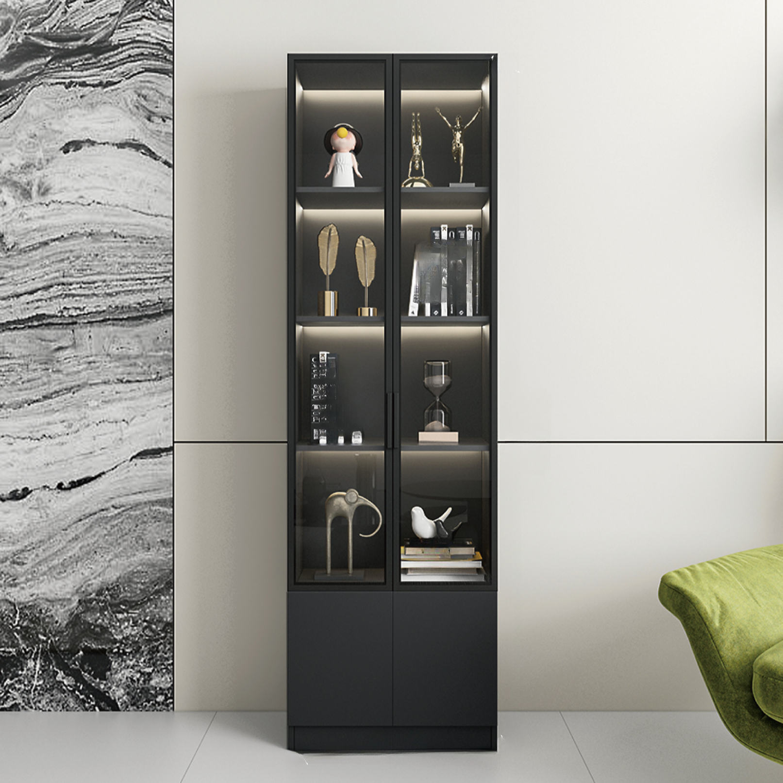 Black Freestanding Wood Wine Cabinet with Glass Doors | homeyfad