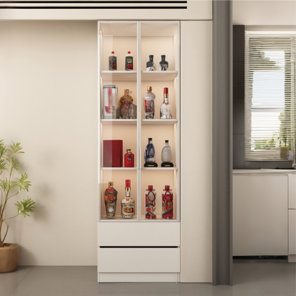 White Modern Wooden Display Wine Cabinet with Glass Doors | homeyfad