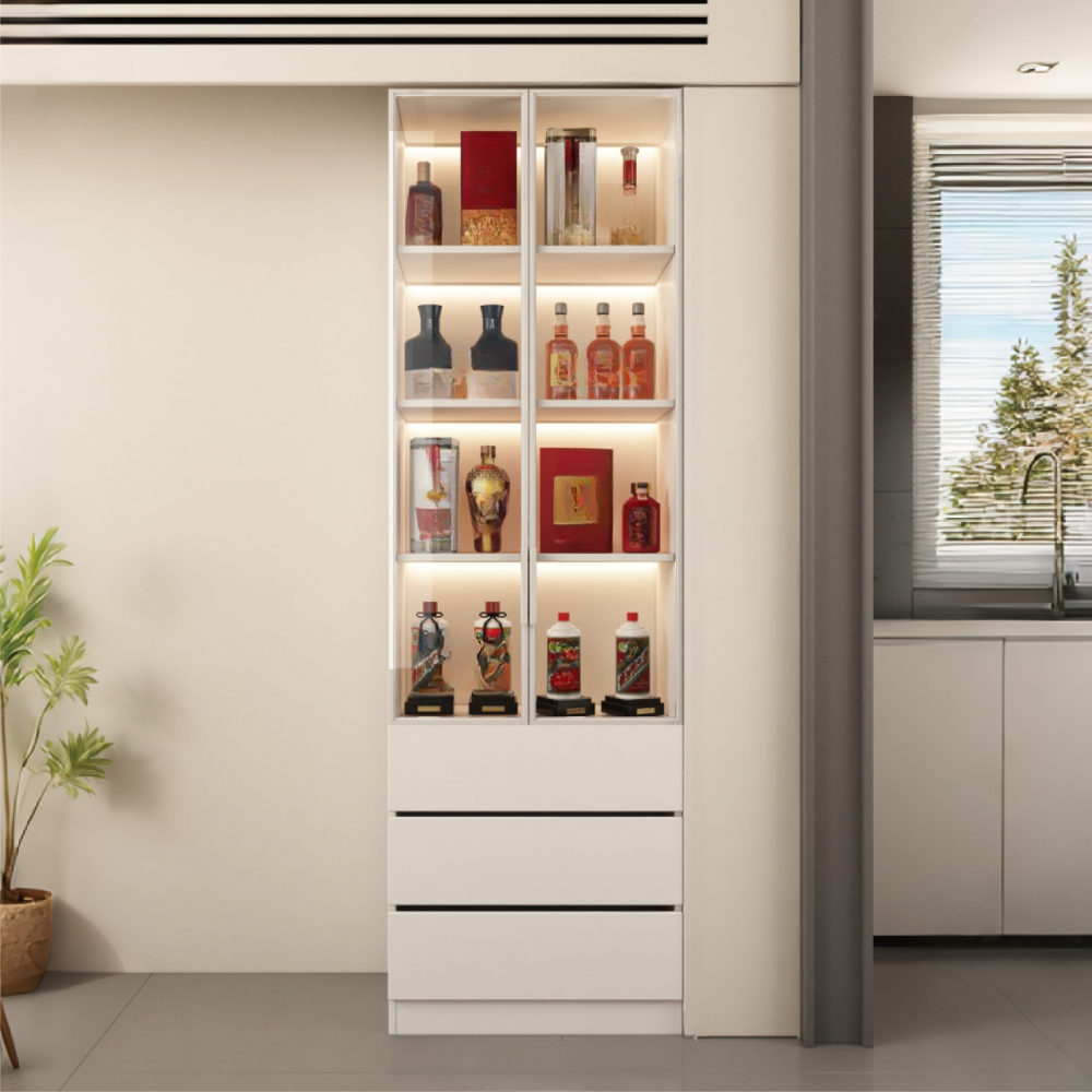 White Modern Wooden Display Wine Cabinet with Glass Doors | homeyfad