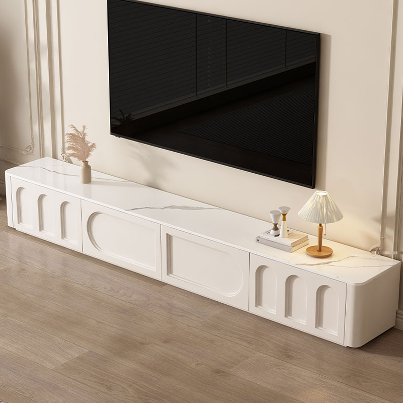 White Modern Long Wooden TV Stand with Drawers | homeyfad